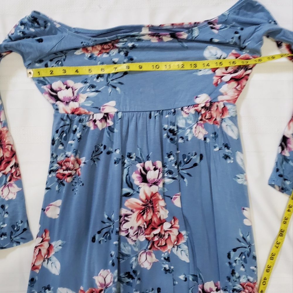 PinkBlush Light Blue Floral Off Shoulder Maternity Maxi Dress - Picture 7 of 9